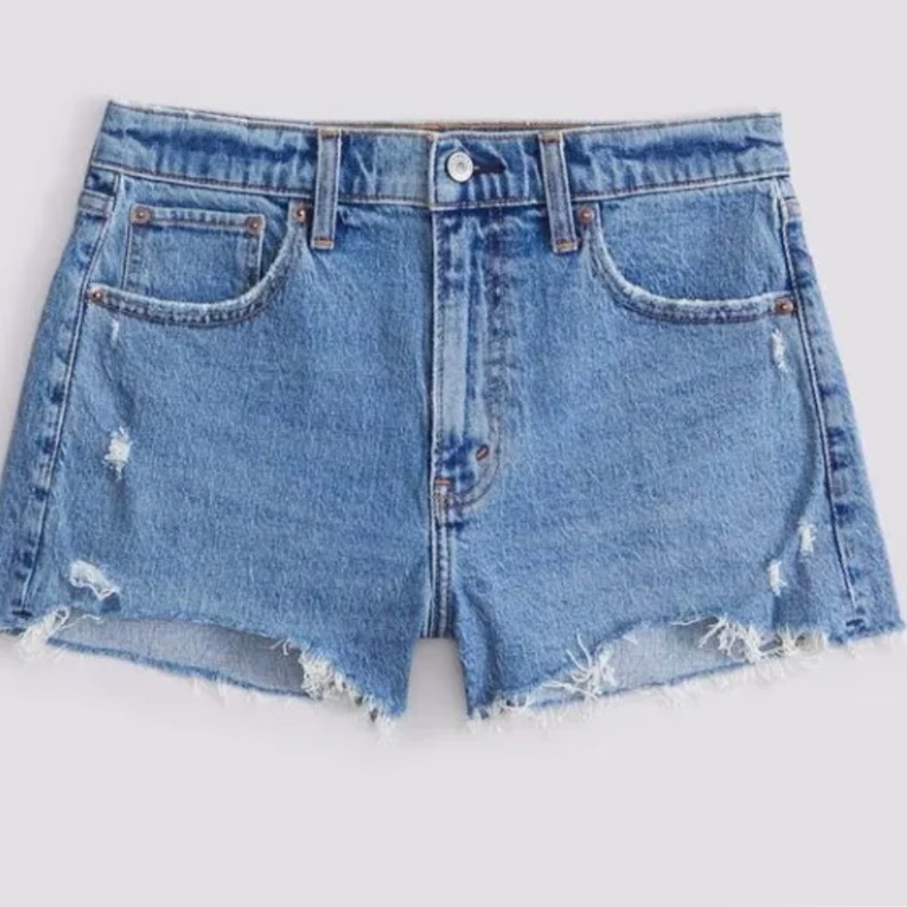 Abercrombie & Fitch The Mom Short High Rise Jean Shorts Distressed Raw-Cut Hem